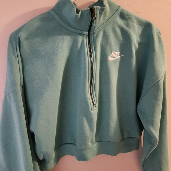 Nike Teal Cropped Quarter Zip Pullover SweatshirtĺNike Women's Teal Pullover Top - Picture 2 of 8